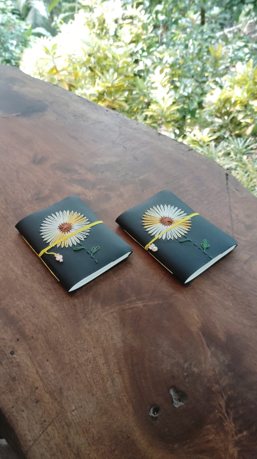 A6 Secret Belgian binding journal with indigo cover and hand-embroidered floral motif